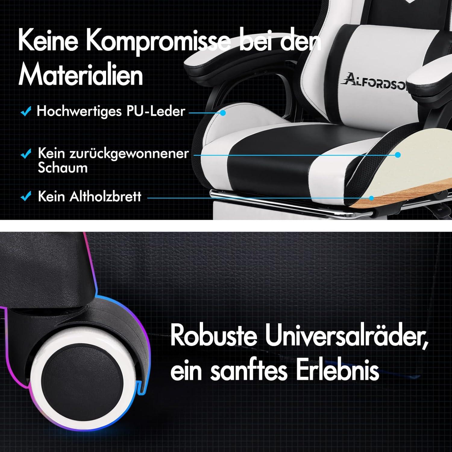 Gamer Stuhl Ergonomisch mit Lendenwirbelkissen Leinenstoff