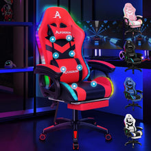 Gaming Stuhl mit 8-Punkt Massage RGB LED-Licht Rot