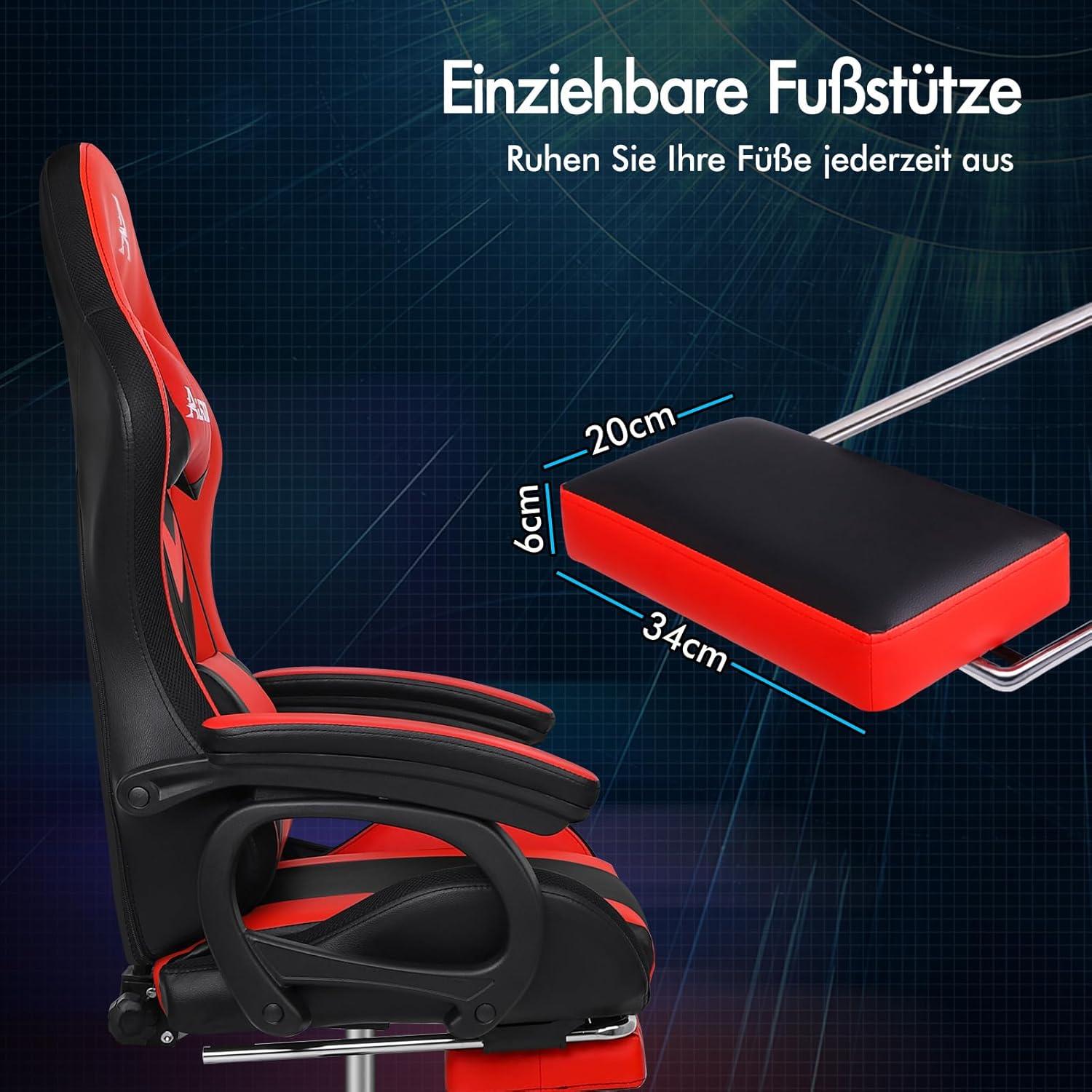 Gaming Stuhl mit 8-Punkt Massage RGB LED-Licht Rot