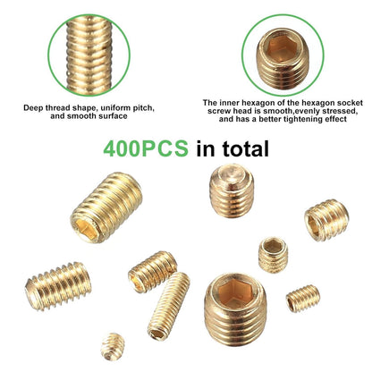 Madenschrauben Set 400 Stk. M3-M8 Innensechskant Gold