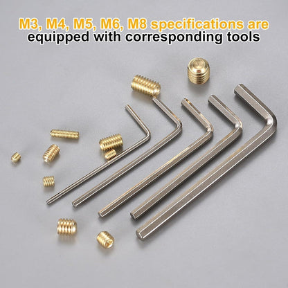 Madenschrauben Set 300 Stk. M3-M8 Innensechskant Gold mit Schlüssel