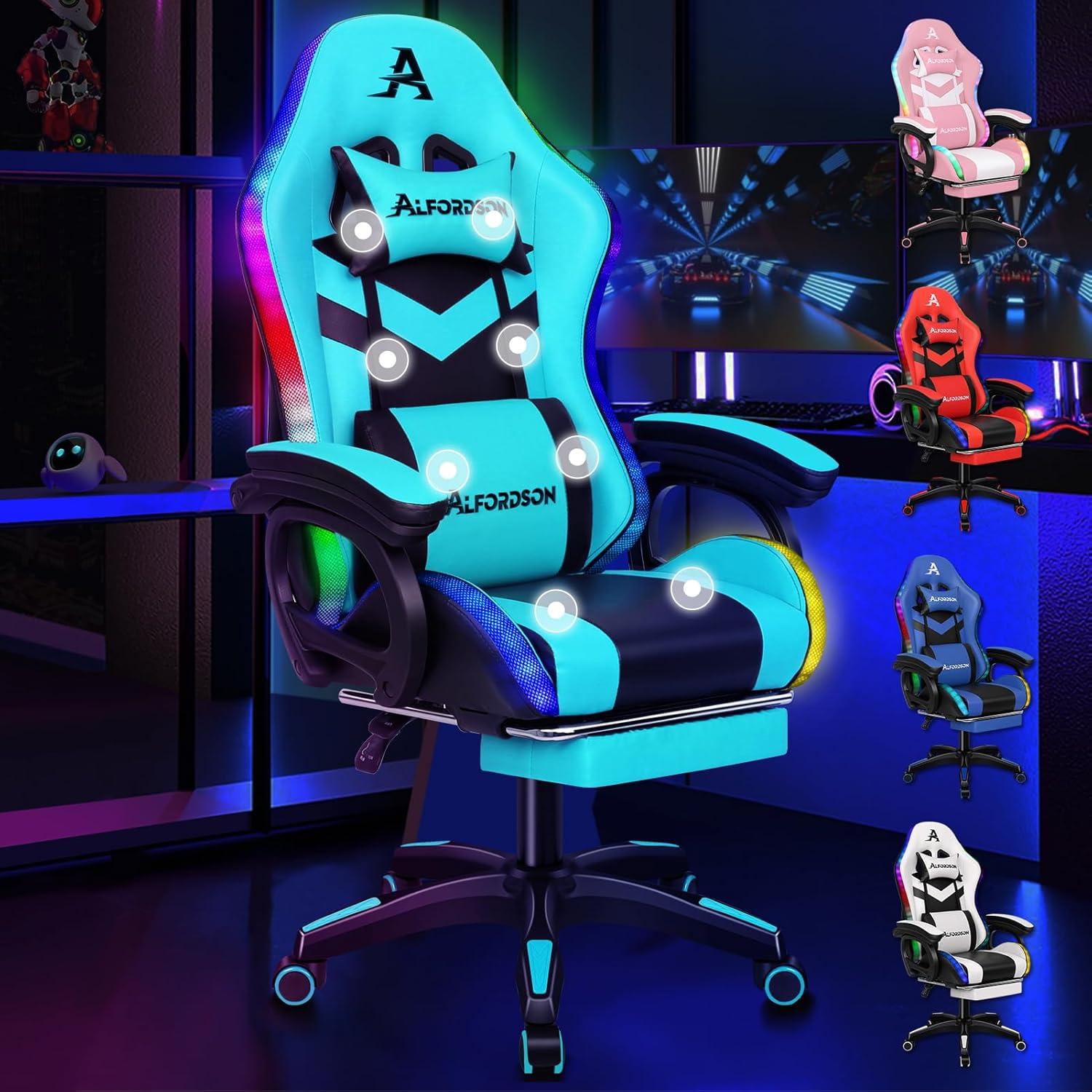 Gaming-Stuhl mit Massage, RGB-LED, ergonomisch, Fußstütze