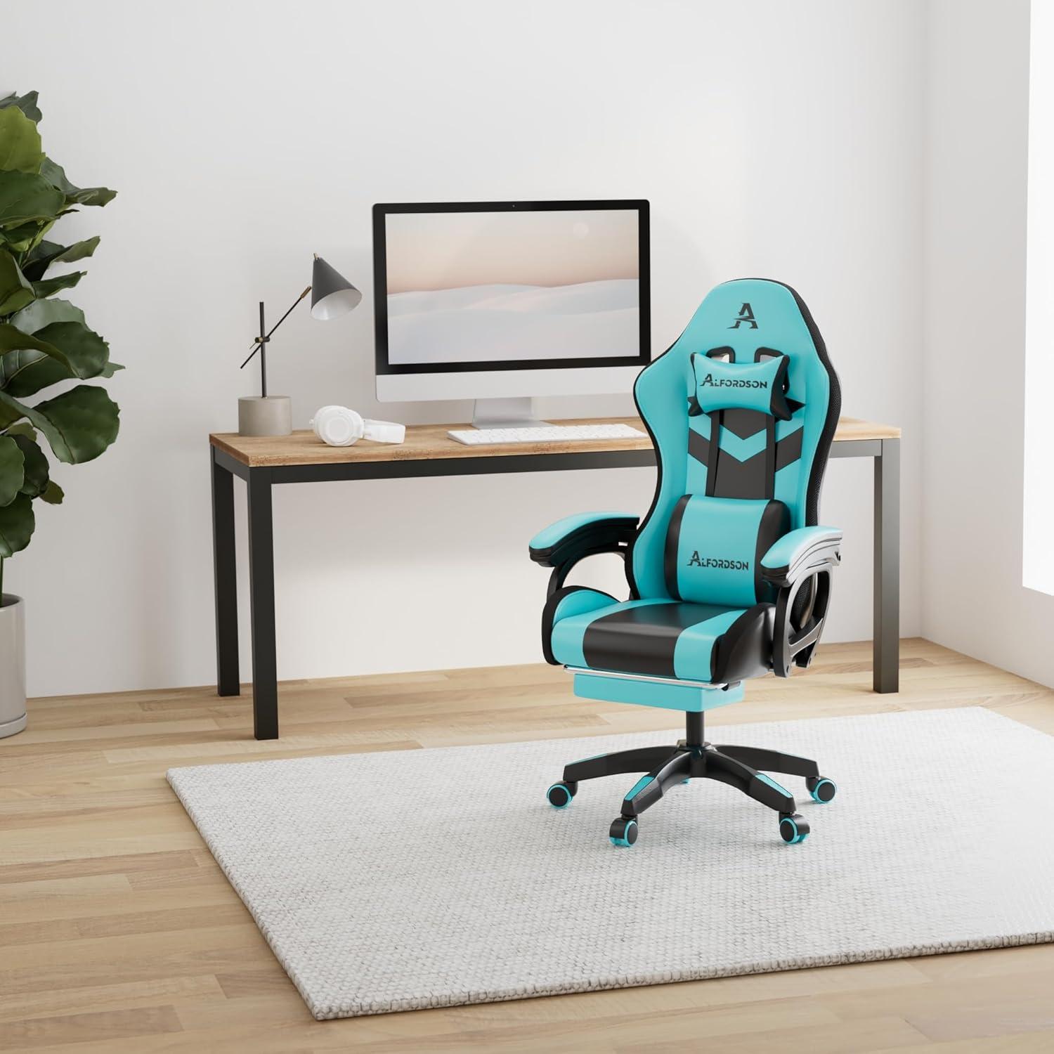 Gaming-Stuhl mit Massage, RGB-LED, ergonomisch, Fußstütze-n