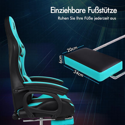 Gaming-Stuhl mit Massage, RGB-LED, ergonomisch, Fußstütze
