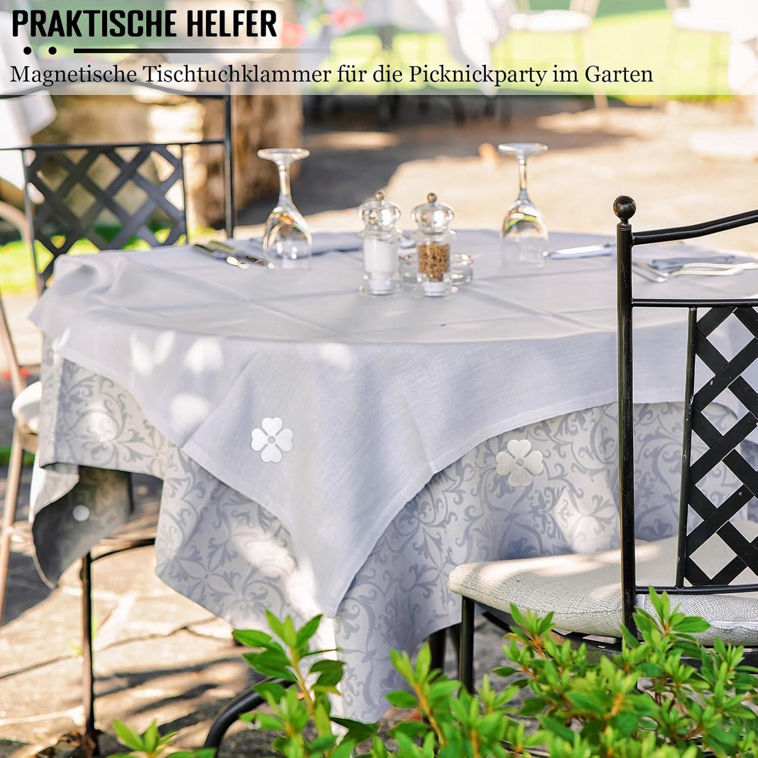 Magnetische Tischdeckenklammern 8er Set - Edelstahl, Kleeblatt Design