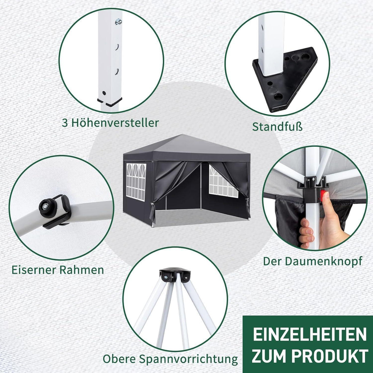 3x3m Faltpavillon wasserdicht & UV-Schutz 50+ mit 4 Seitenteilen