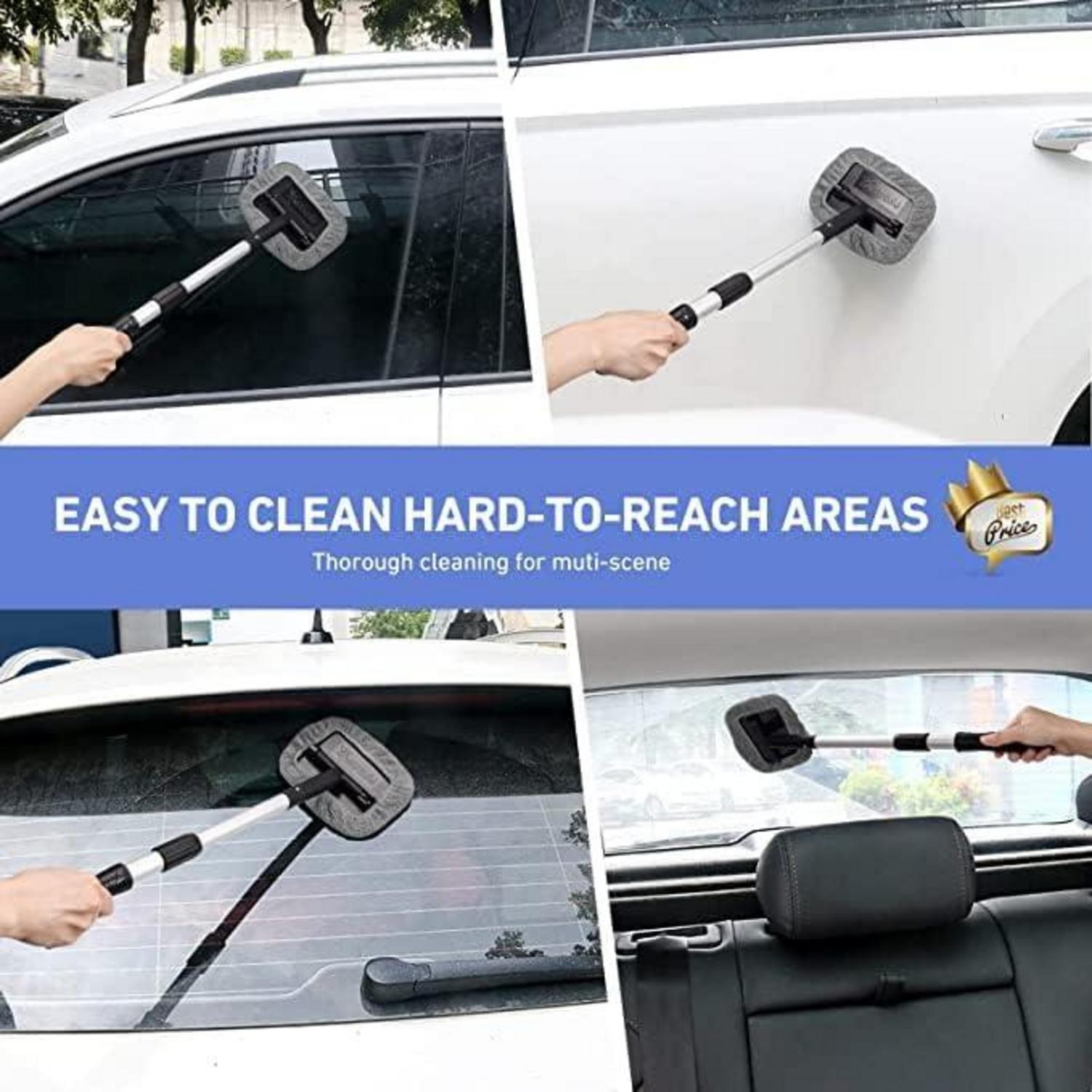 Scheibenreiniger auto mit Teleskopgriff und Mikrofaserpads, Grau