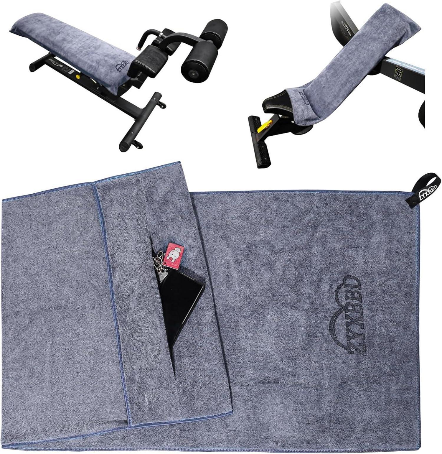 ZYXBBD Fitness Handtuch 120x50cm rutschfest mit Tasche Grey