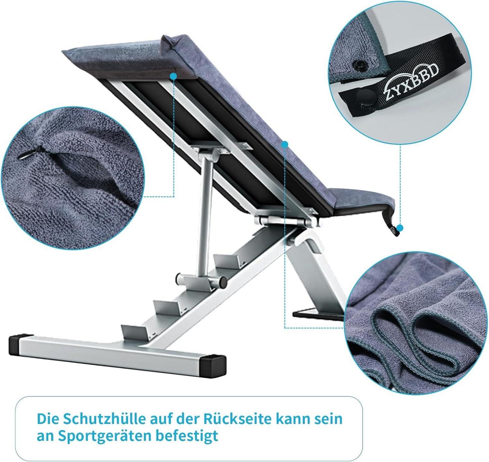 ZYXBBD Fitness Handtuch 120x50cm rutschfest mit Tasche und Reißverschluss Grau