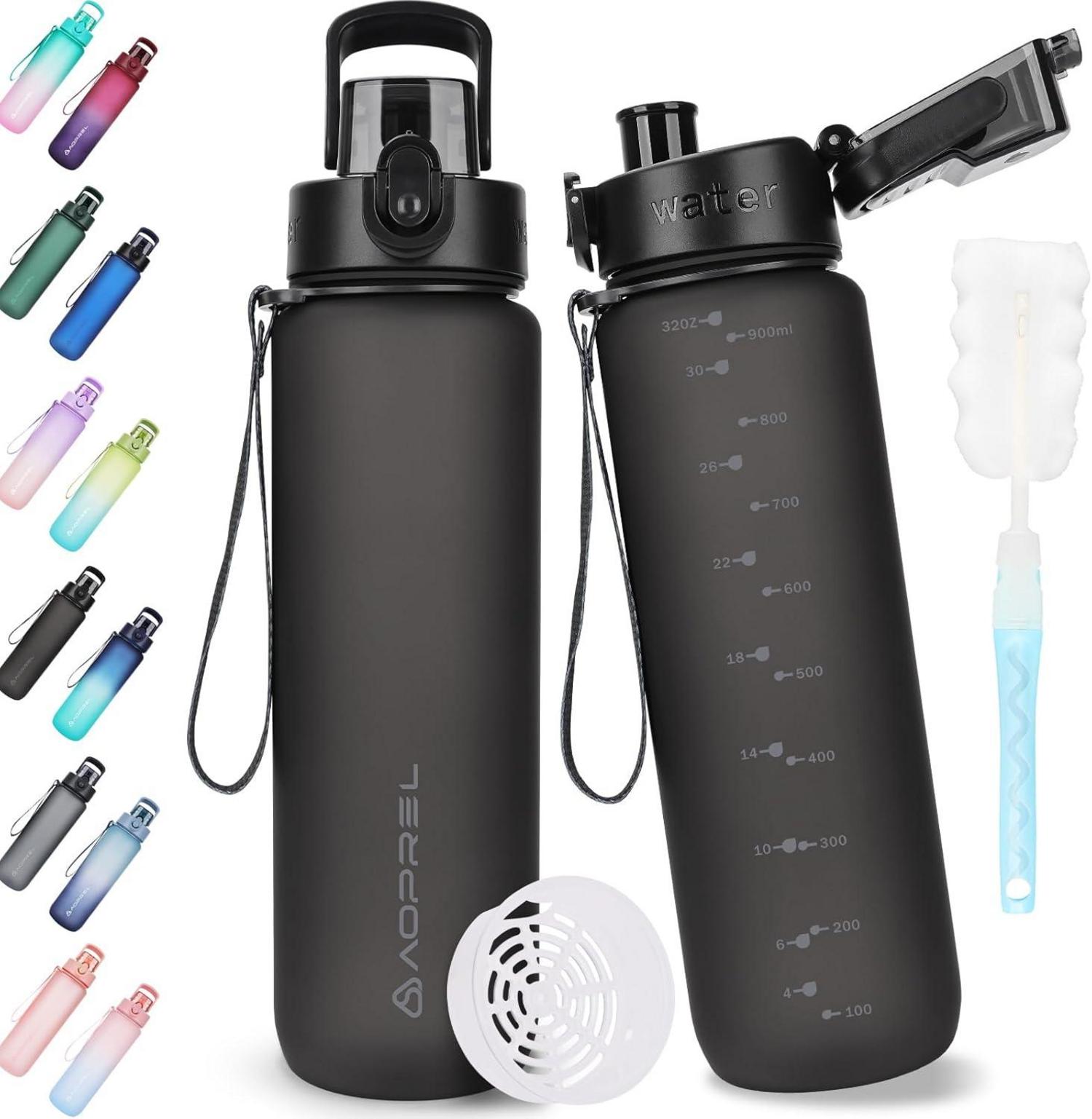 Trinkflasche 1l BPA-frei Tritan Sport Wasserflasche Schwarz