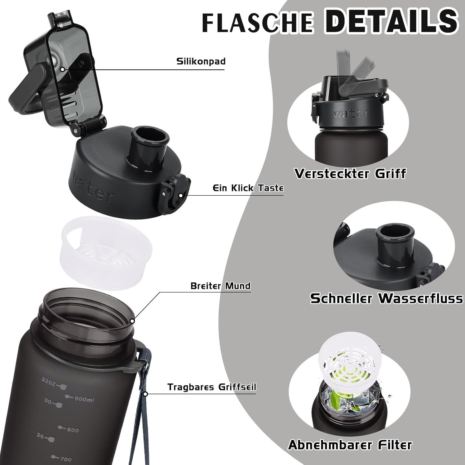 AOPREL Trinkflasche BPA-frei Tritan 1l Kohlensäure geeignet