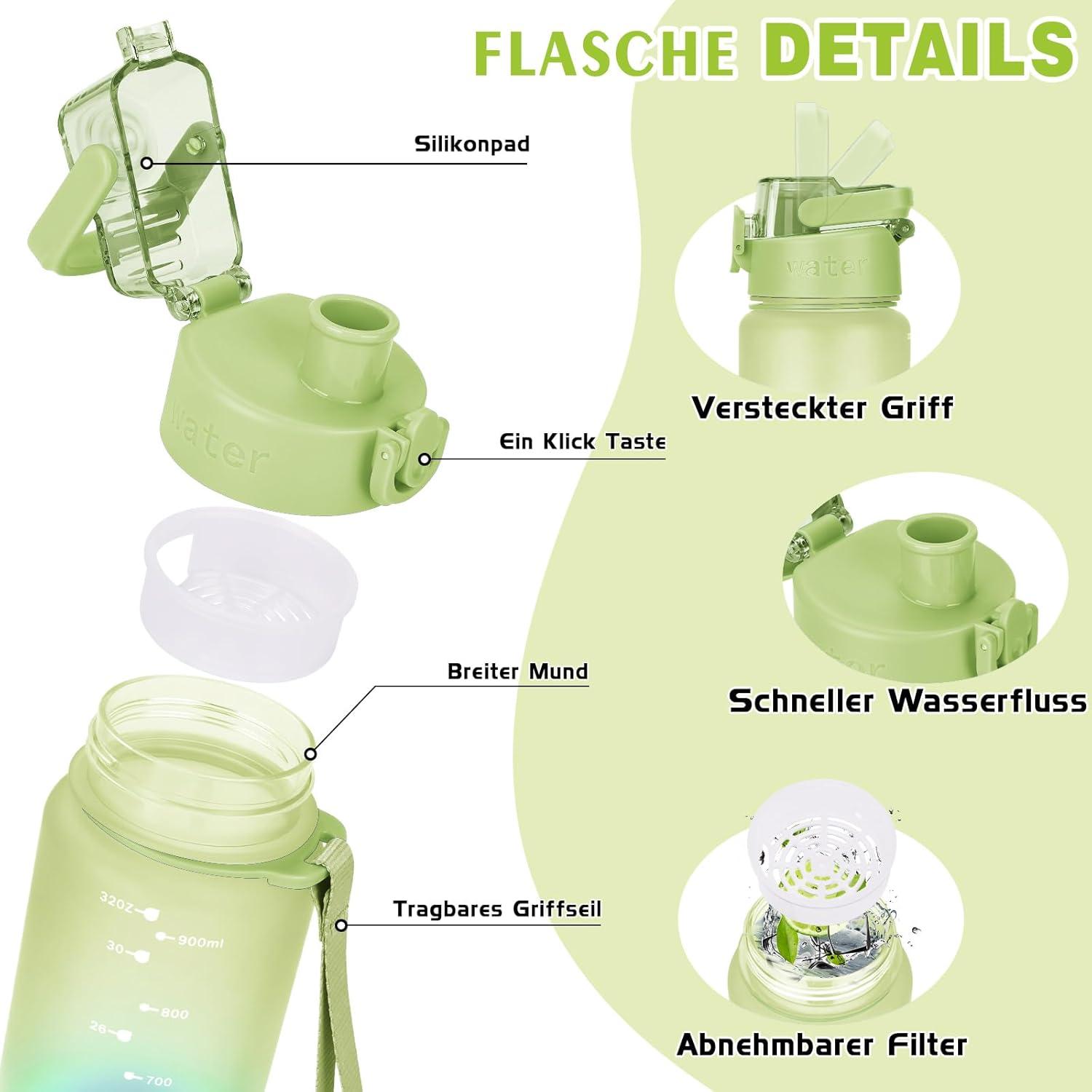 AOPREL Trinkflasche 1l BPA-Frei Tritan Sport Kohlensäure