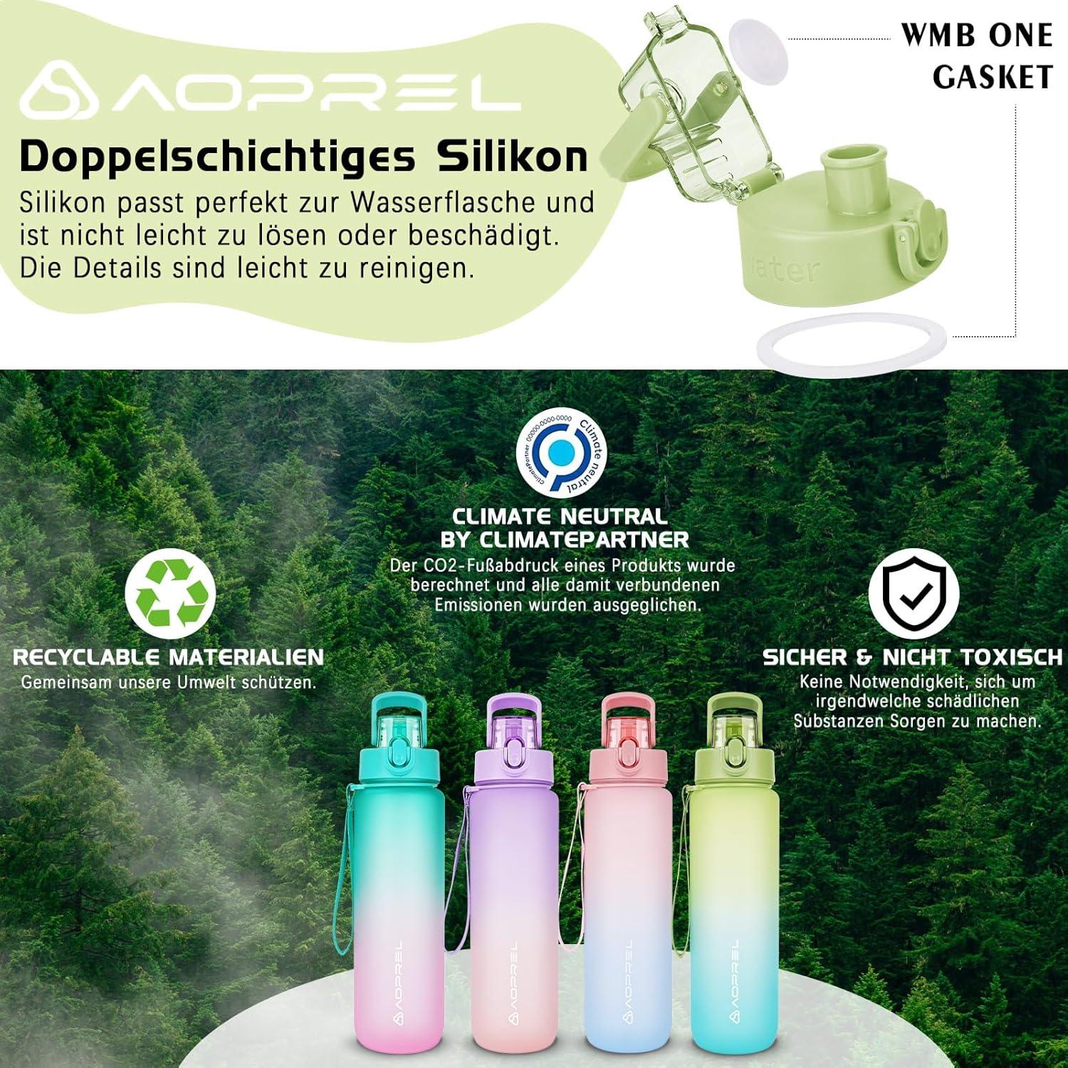 AOPREL Trinkflasche 1l BPA frei Tritan Sport Wasserflasche Auslaufsicher