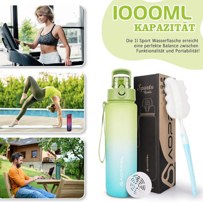 AOPREL Trinkflasche 1l BPA frei Tritan Sport Wasserflasche Auslaufsicher