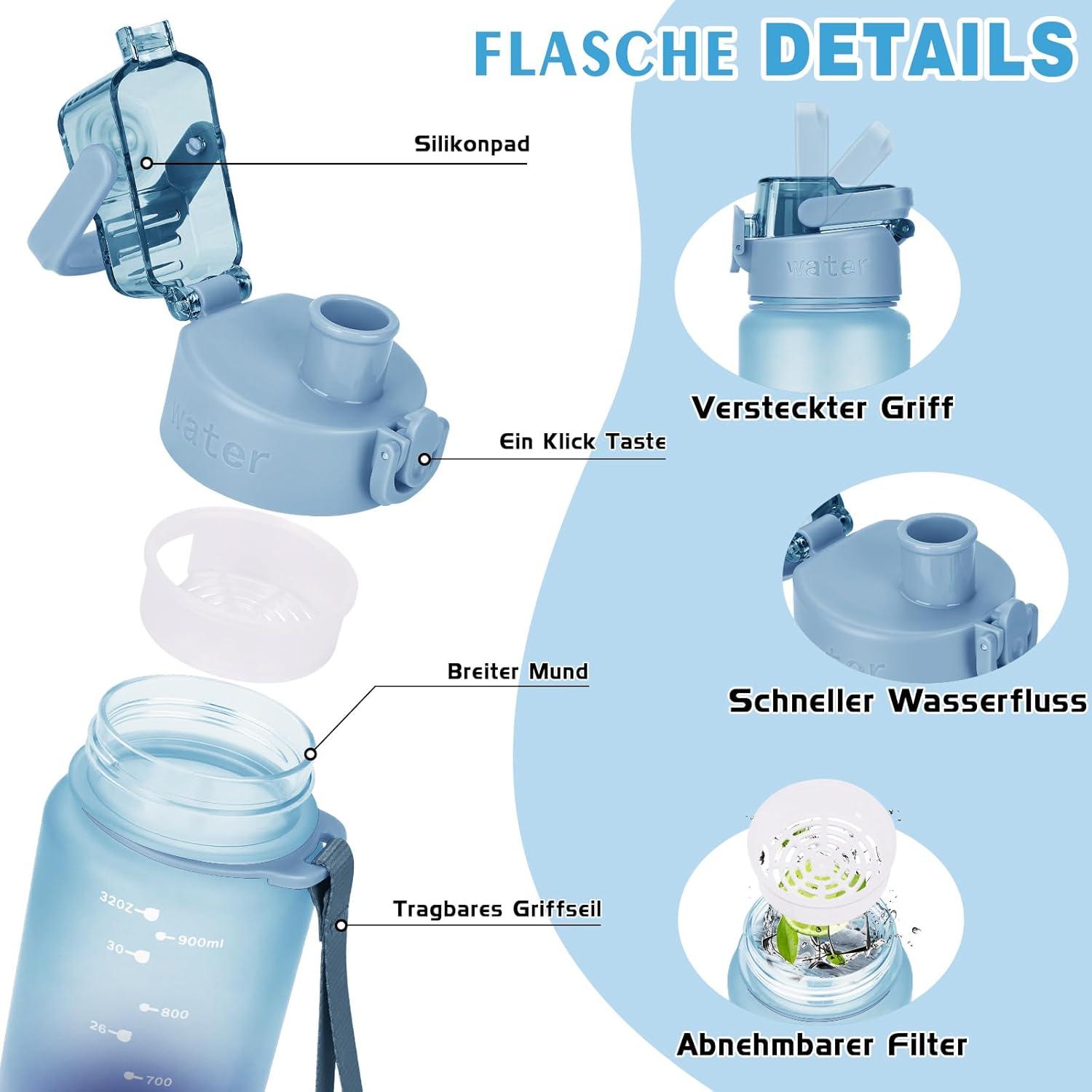 AOPREL Trinkflasche 1l BPA-frei Tritan Sport Flasche Fitness