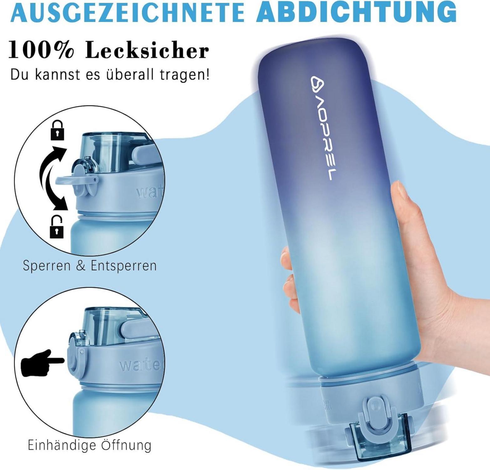 AOPREL Trinkflasche 1 Liter BPA-frei Tritan Kohlensäure geeignet