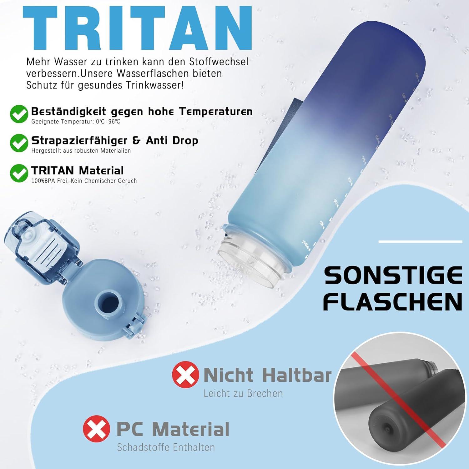 AOPREL Trinkflasche 1 Liter BPA-Frei Tritan Sport Fitness Wandern Camping Büro
