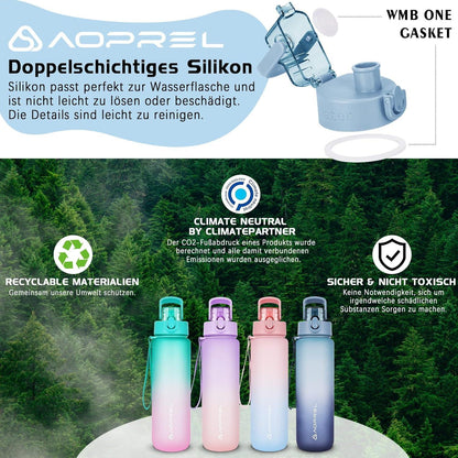 AOPREL 1l Trinkflasche BPA-frei Tritan Sport Kohlensäure Hellblau Dunkelblau