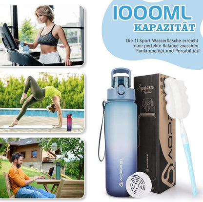 AOPREL 1l Trinkflasche BPA-frei Tritan Sport Kohlensäure Hellblau Dunkelblau