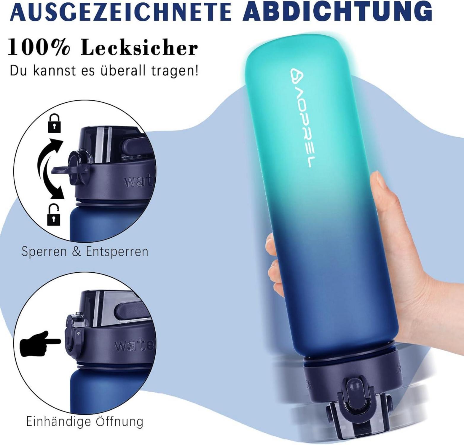 AOPREL Trinkflasche 1l BPA-frei Tritan Sport Camping Schule Büro