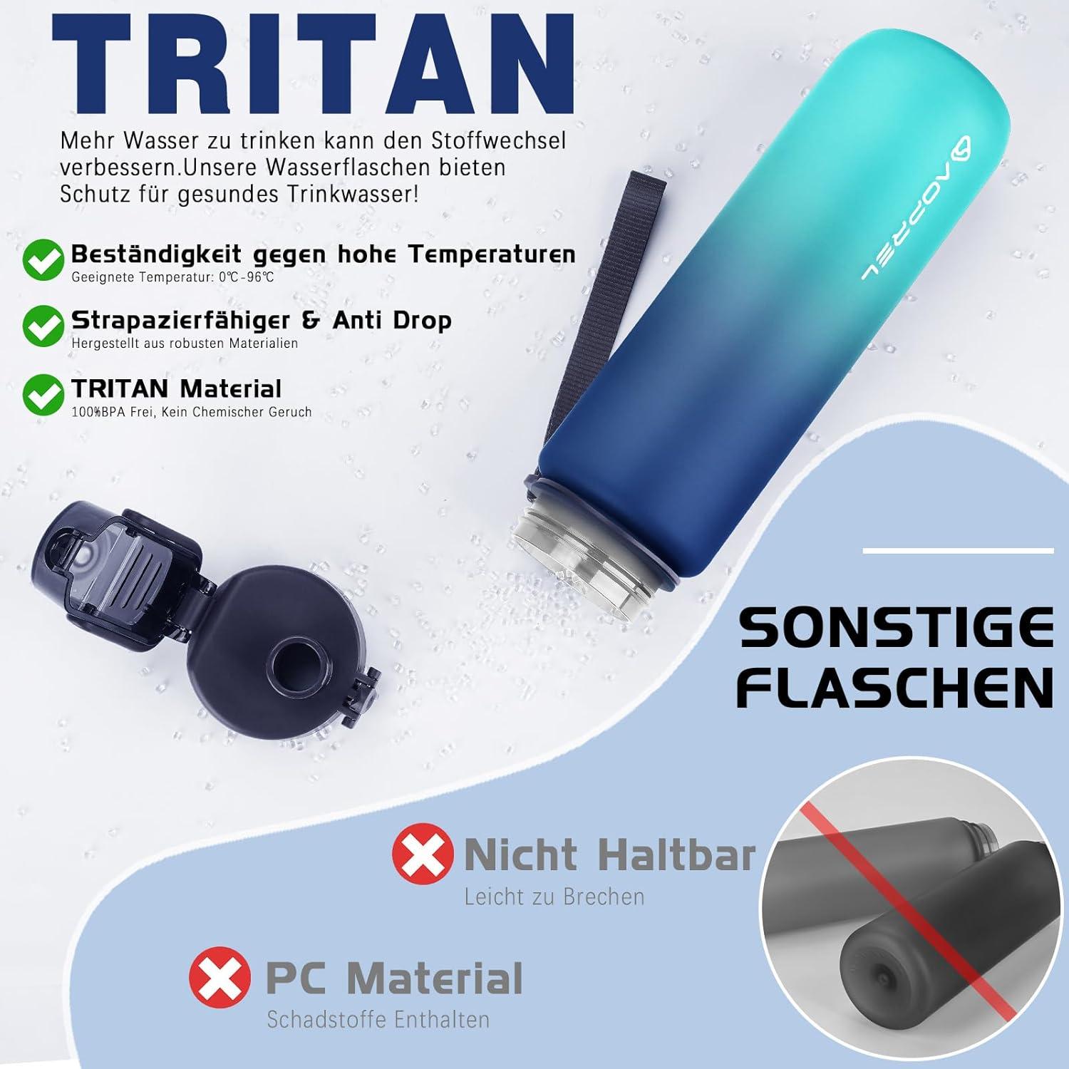 AOPREL Trinkflasche 1l BPA-frei aus Tritan für Fitness Camping Büro
