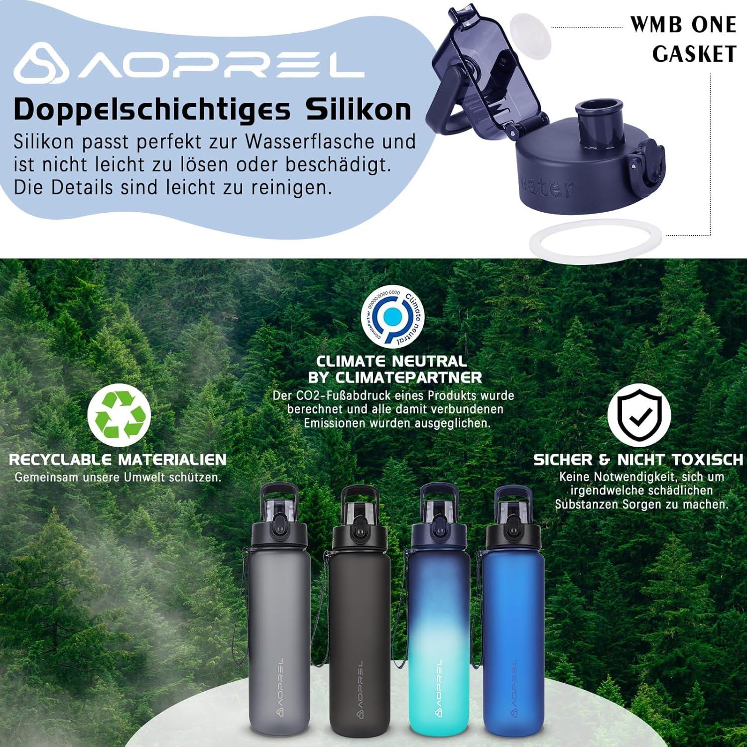 AOPREL Trinkflasche 1l BPA-frei Tritan Sport Wasserflasche Fitness Camping Büro