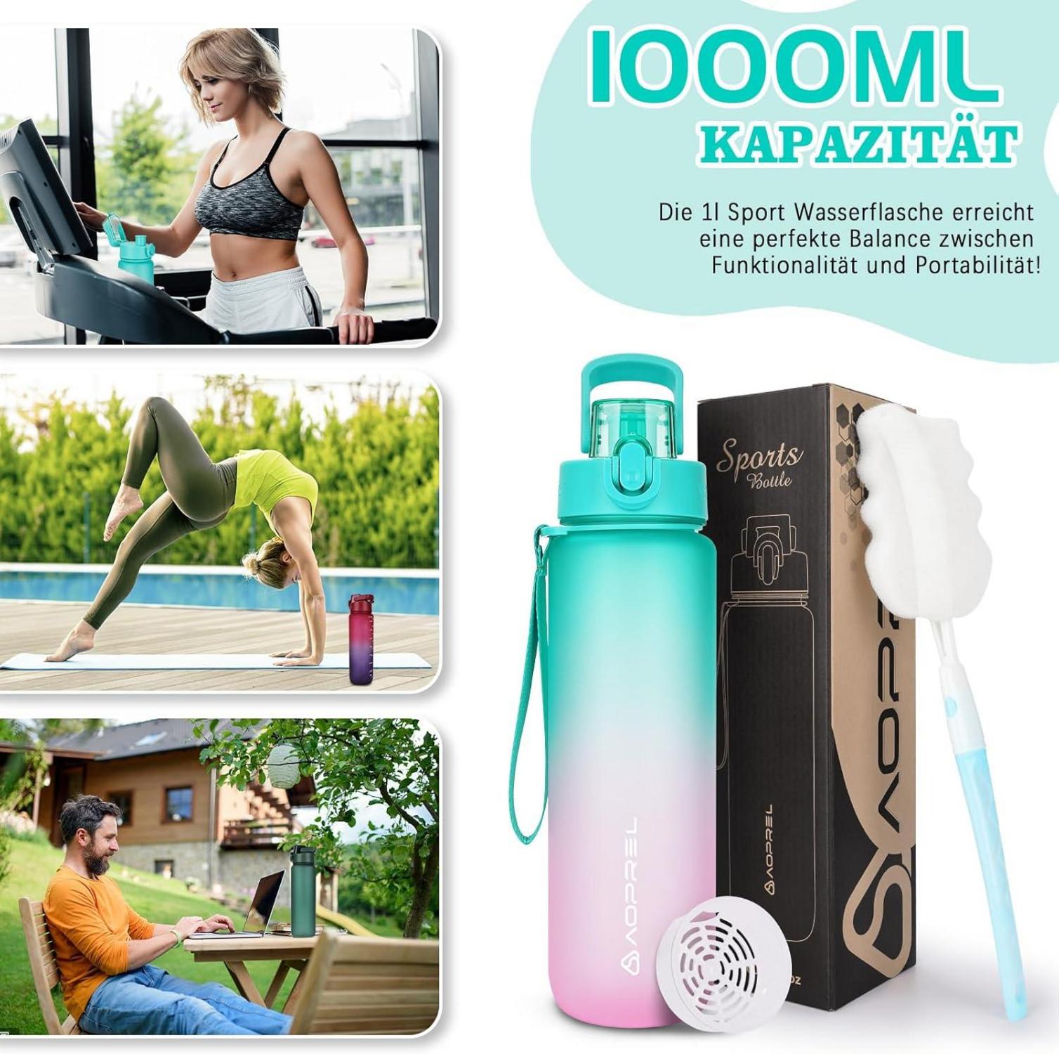 AOPREL Trinkflasche 1l BPAfrei Tritan Sport Fitness Camping Büro