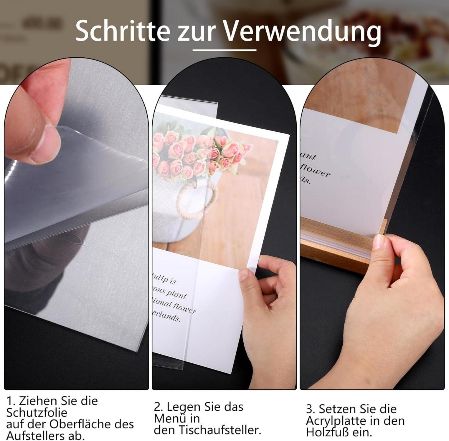Tischaufsteller A4 Acryl Holzfuß 2er Set transparent stabil display