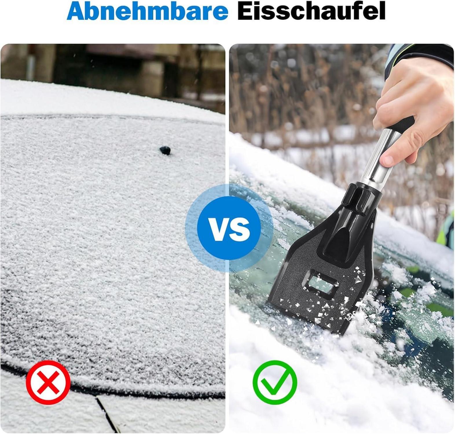 3-in-1 Schneeschaufel Set mit rotierender Bürste und Schaber, 110cm