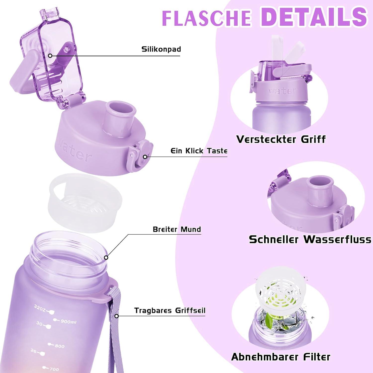 AOPREL Trinkflasche 1l BPA-frei Tritan Sport Wasserflasche