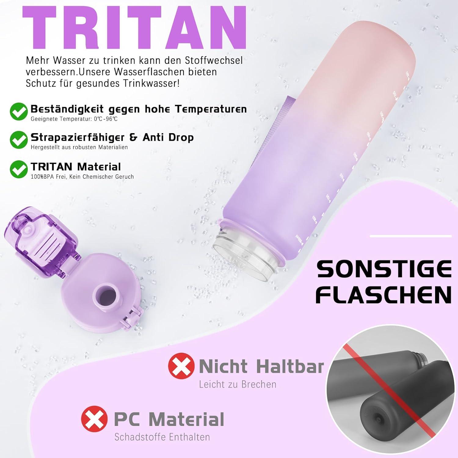 AOPREL Trinkflasche 1 Liter BPA-frei Tritan Sport Wasserflasche Lila