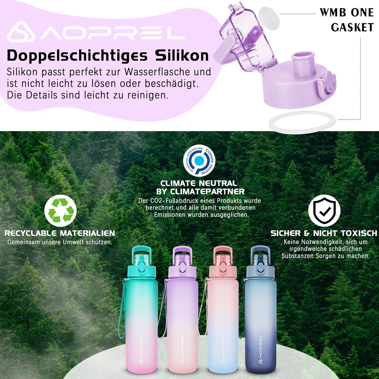 AOPREL Trinkflasche 1l BPA-frei Tritan lila rosa für Fitness Camping Büro