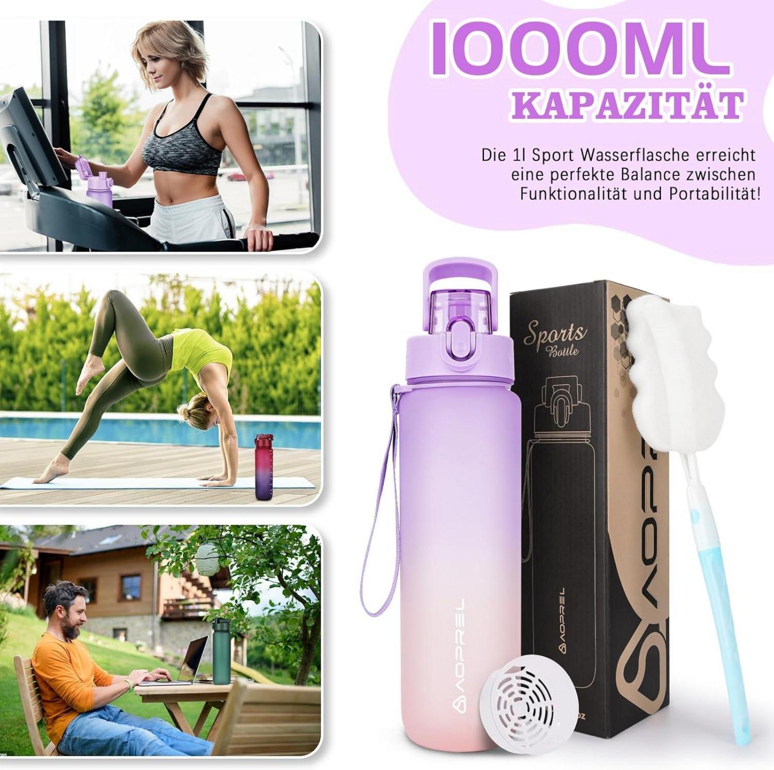 Trinkflasche 1l BPA-frei Tritan Auslaufsicher Sport Fitness Wandern