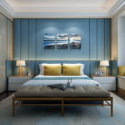 Leinwandbild Sonnenaufgang Bilder Blau Strand Meer Ozean 40x30cm