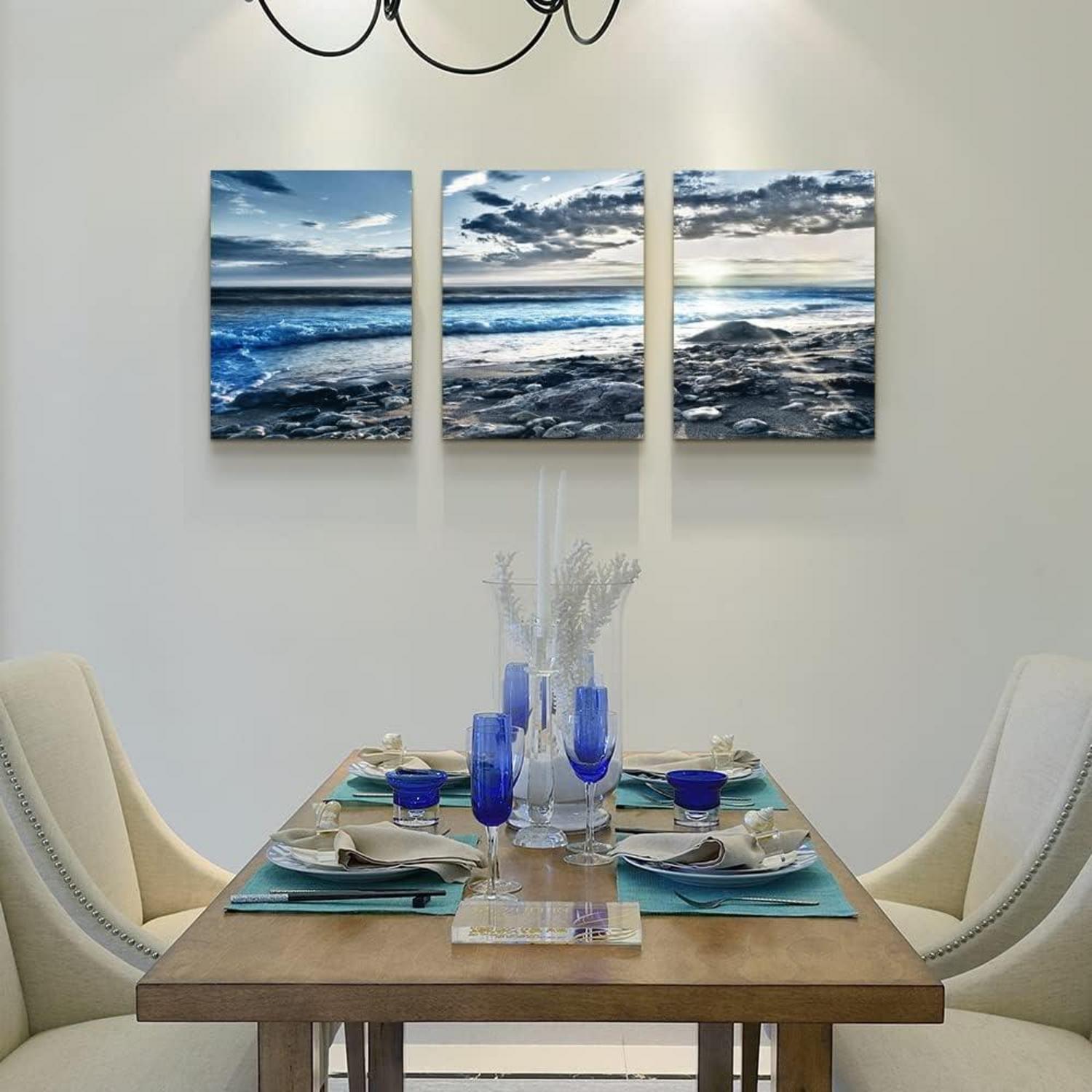 Blaues Sonnenaufgang Leinwandbild Strand Meer Ozean 40x30cm