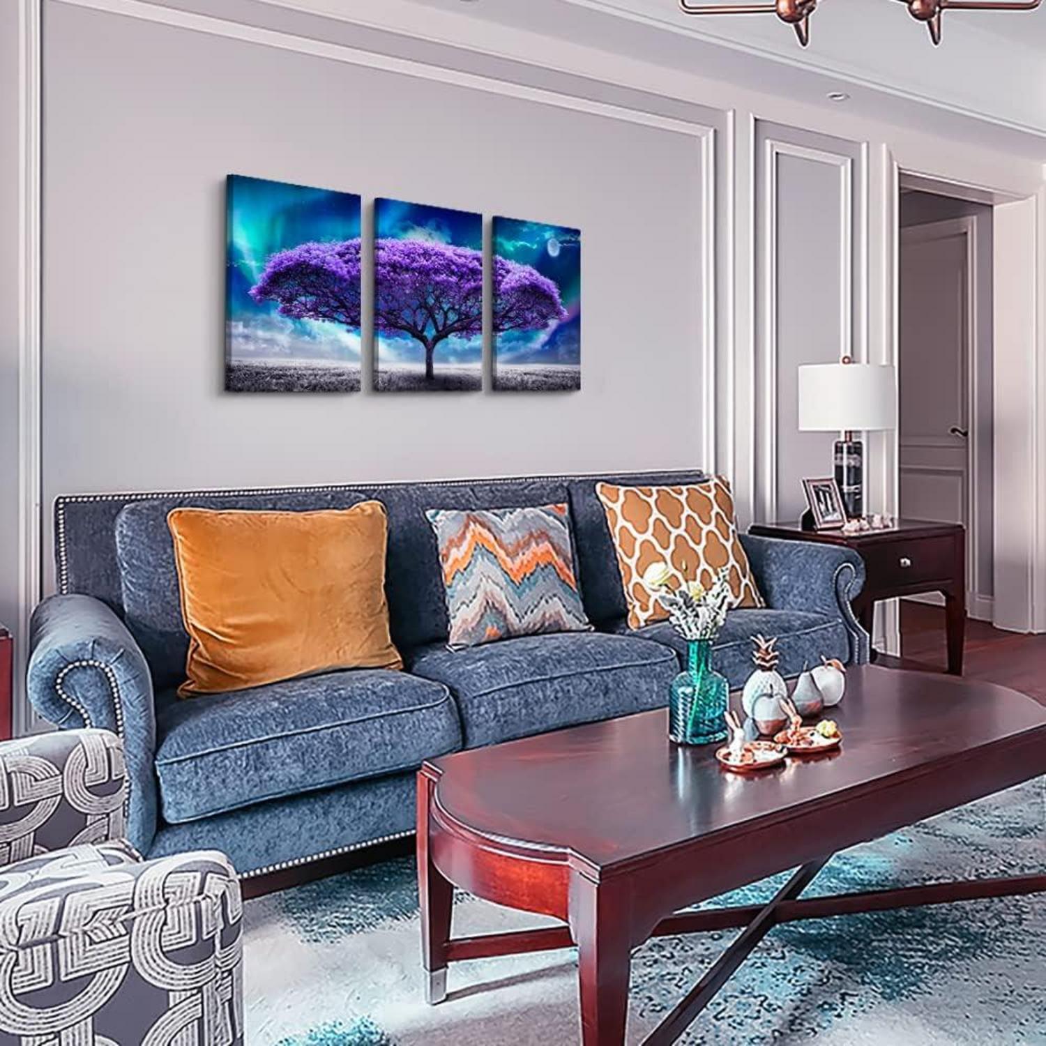 Bild Nordlichter Lila Baum Leinwand Modern 40x30cm