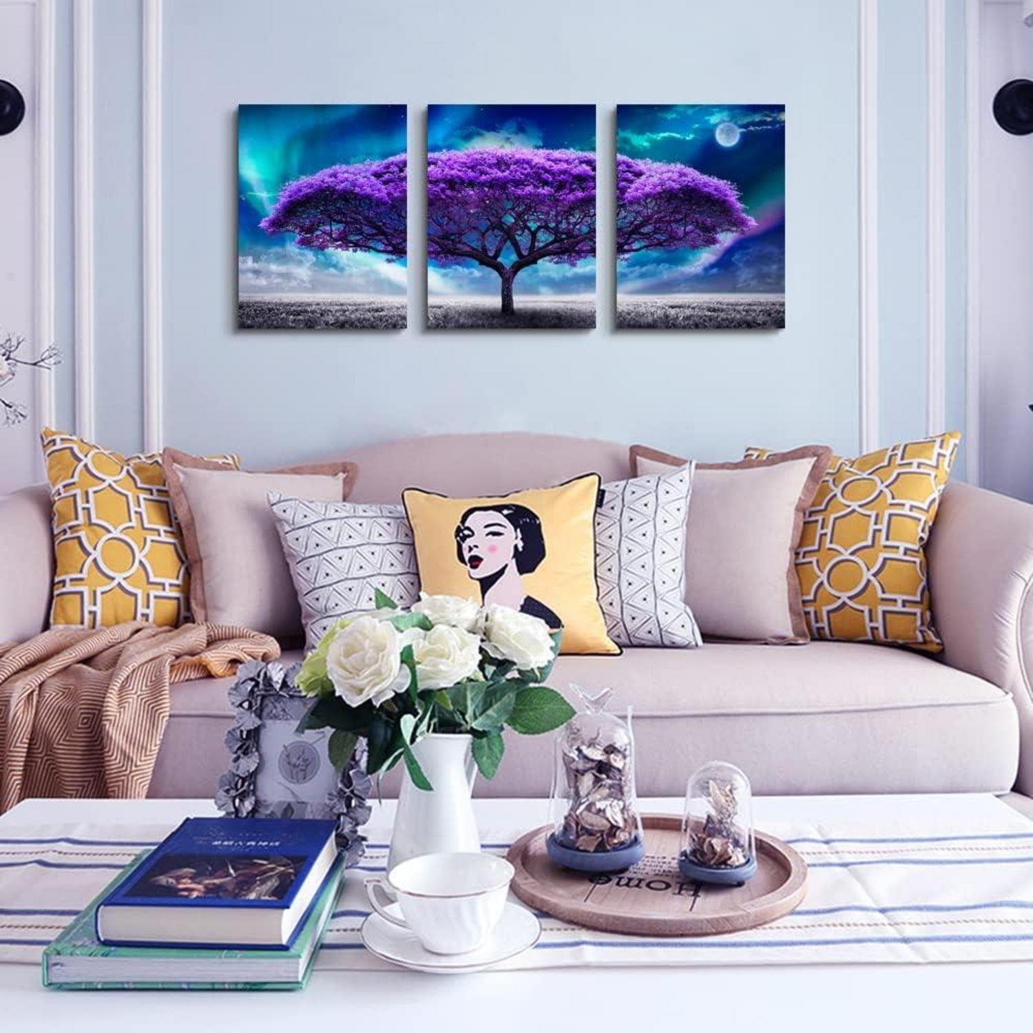 Leinwandbild Nordlichter Lila Baum 40x30cm Wohnzimmer Büro moderne Wandbilder