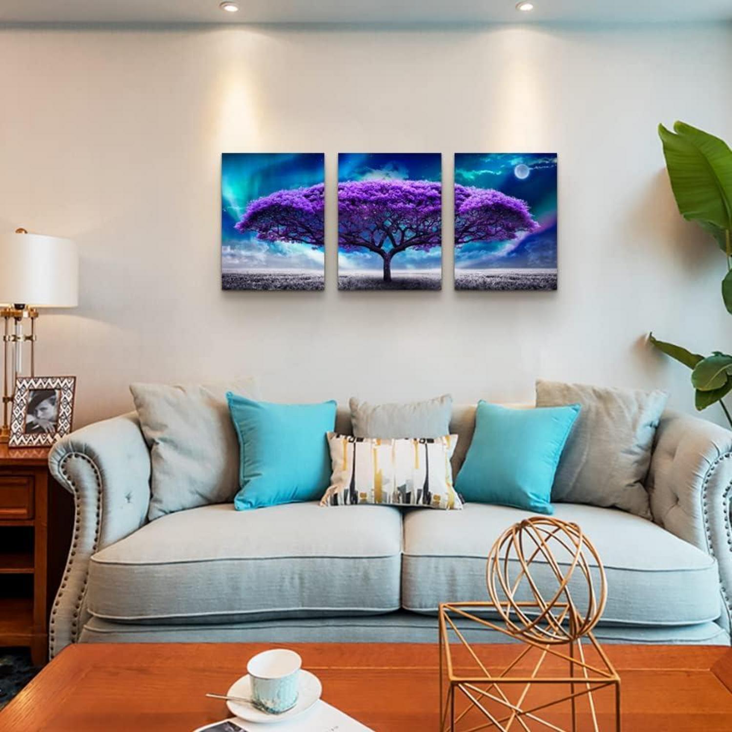 Bilder Lila Baum Nordlichter Leinwand Aurora Landschaft 40x30cm