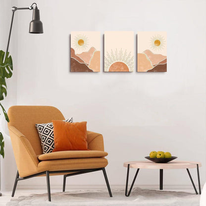 Boho Leinwandbild Orange Sonne Berge Wandbilder Wohnzimmer