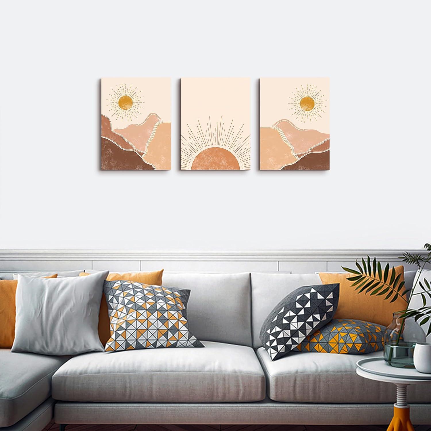 Boho Leinwandbild Orange Sonne & Berge 40x30 cm