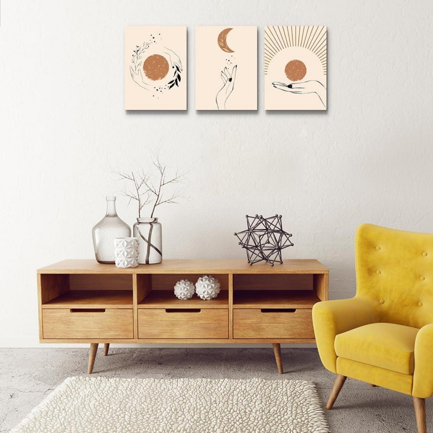 Boho Leinwandbild Orange Sonne Mond 40x30 cm Wohnzimmer Schlafzimmer Büro Küche Badezimmer