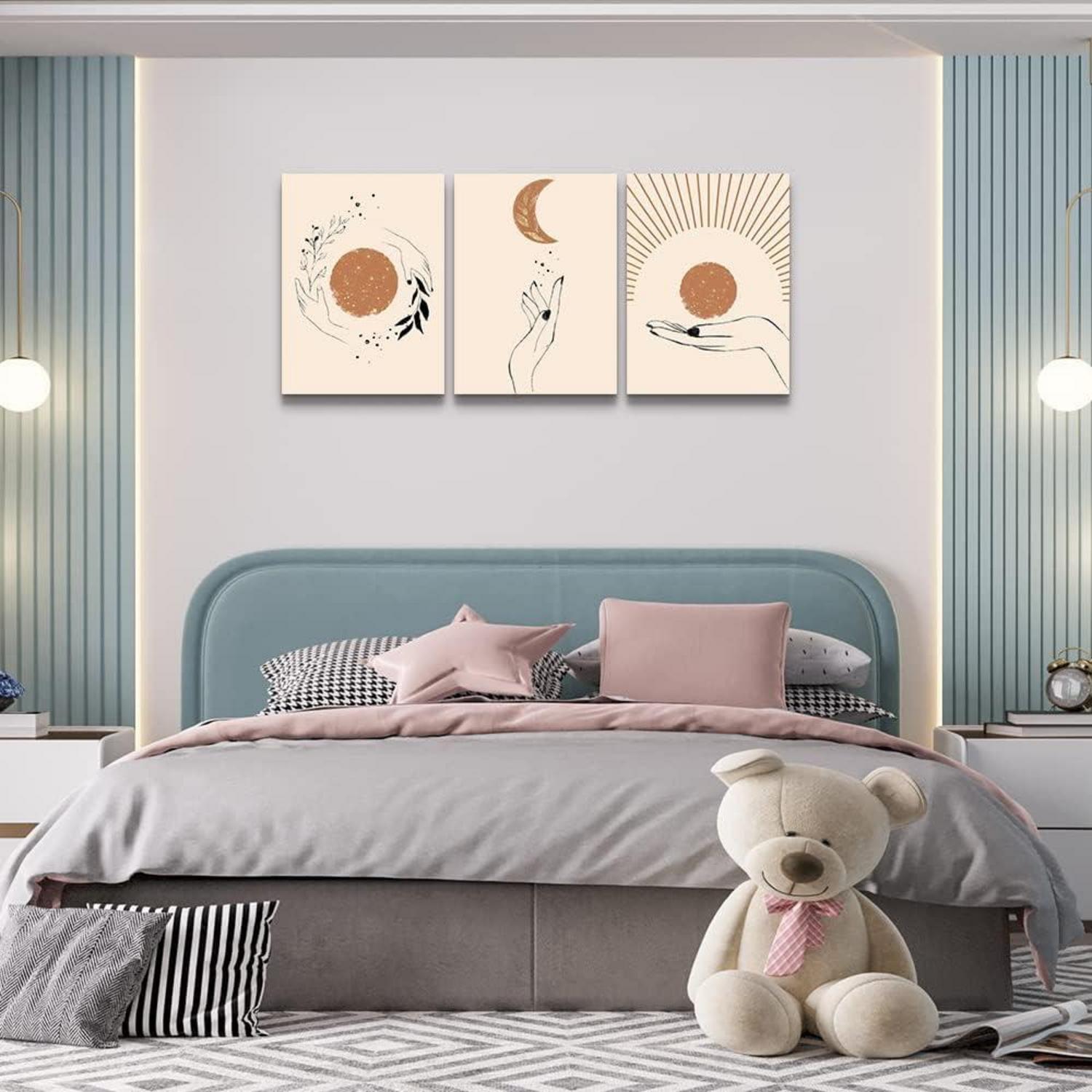 Boho Leinwandbild Orange Sonne Mond Minimalismus Wohnzimmer 40x30cm