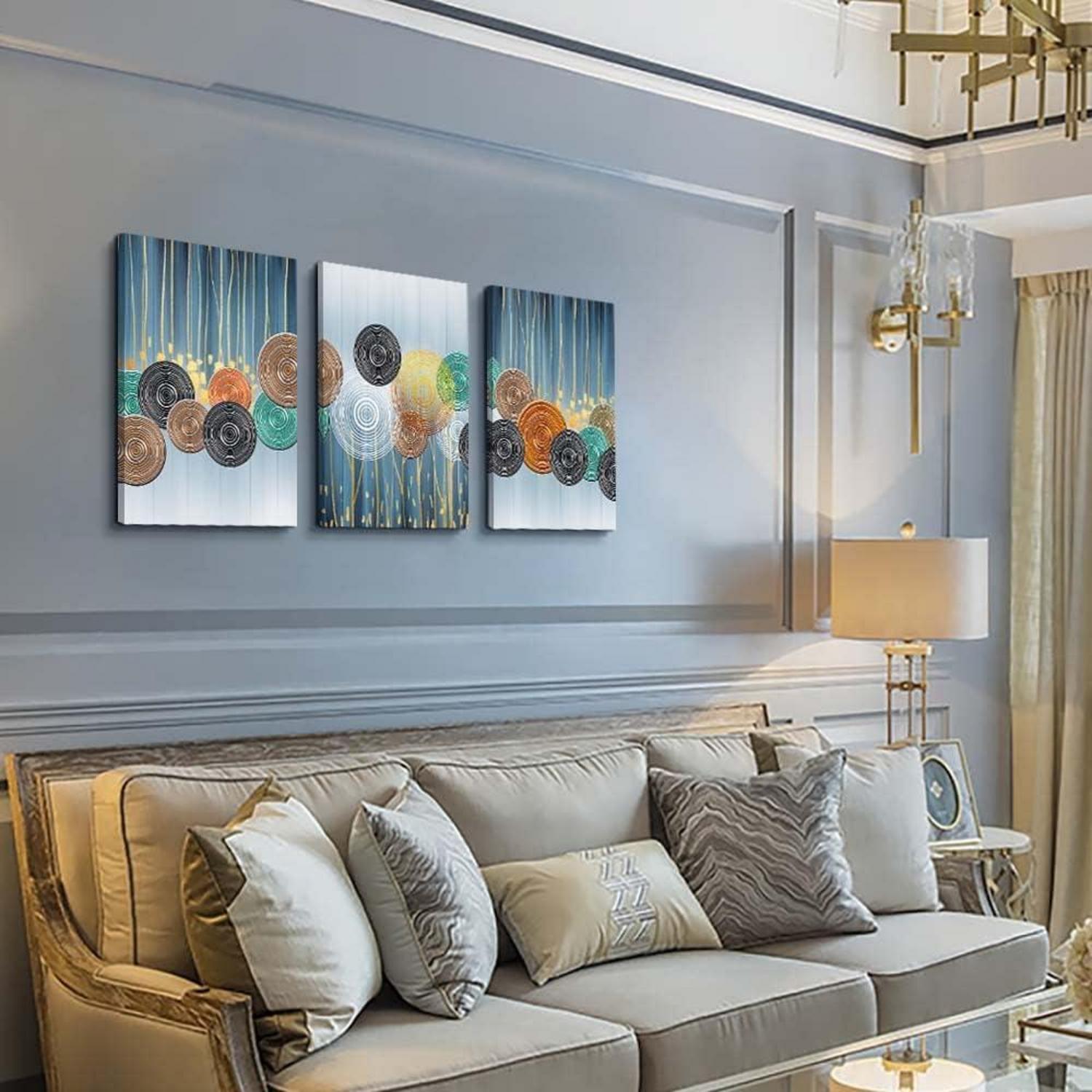 Abstrakte Kreise Leinwand Wandkunst Blau 40x30cm Wohnzimmer Office Schlafzimmer