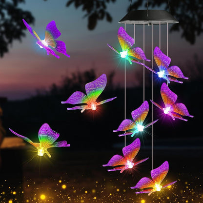 6 LED Lila Schmetterling Solar Windspiel Wasserdicht Deko