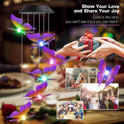 6 LED Lila Schmetterling Solar Windspiel Wasserdicht Deko