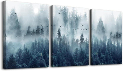 Nebliger Wald Vögel Leinwandbild Natur Sonnenlicht Bäume - 40x30cm