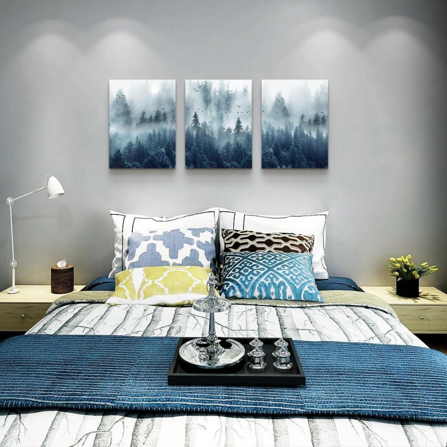 Nebliger Wald Vögel Natur Leinwandbild 40x30 cm Wandbilder