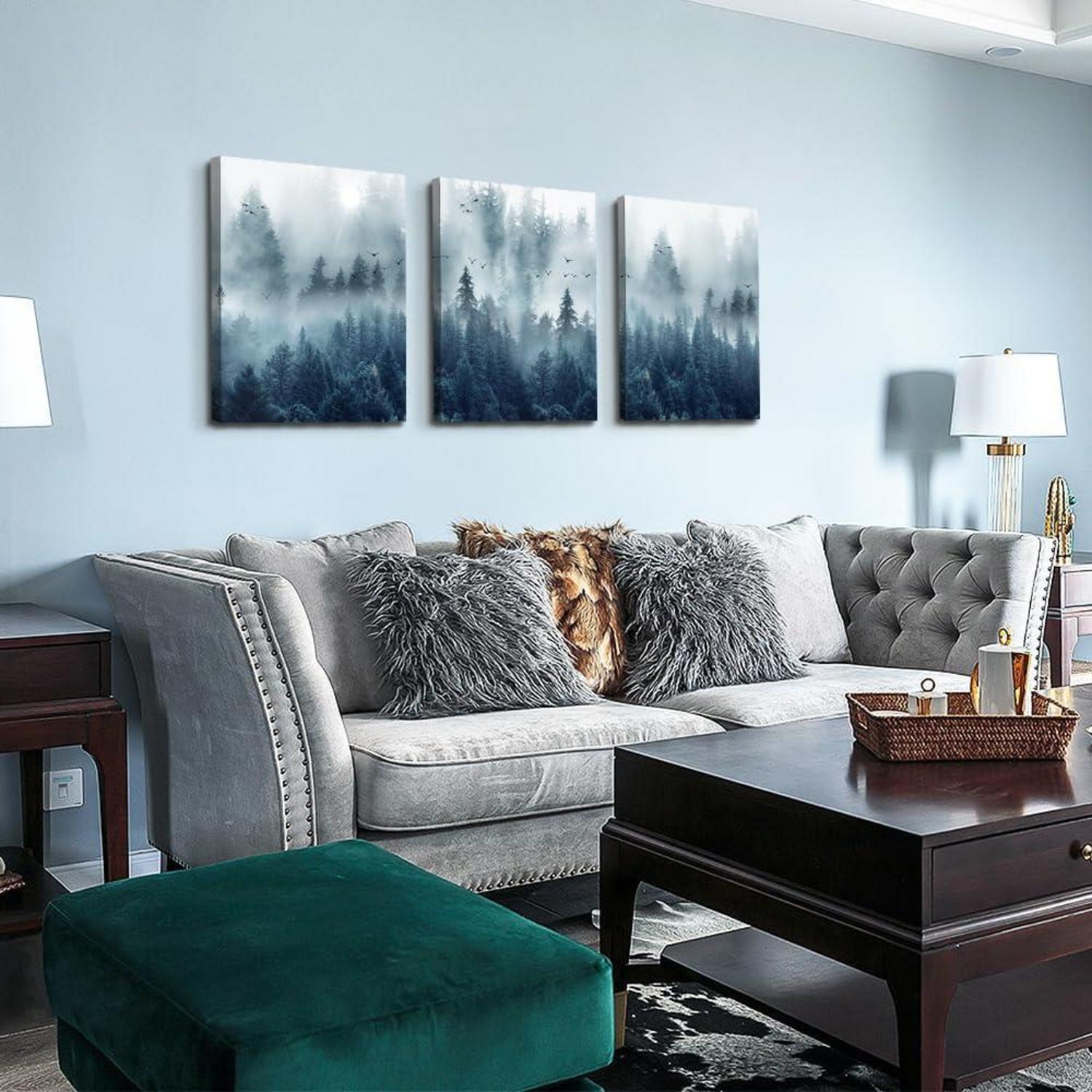 Nebliger Wald Vögel Leinwandbild Natur Sonnenlicht Bäume - 40x30cm