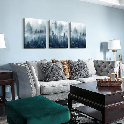 Nebliger Wald Vögel Leinwandbild Natur Sonnenlicht Bäume - 40x30cm