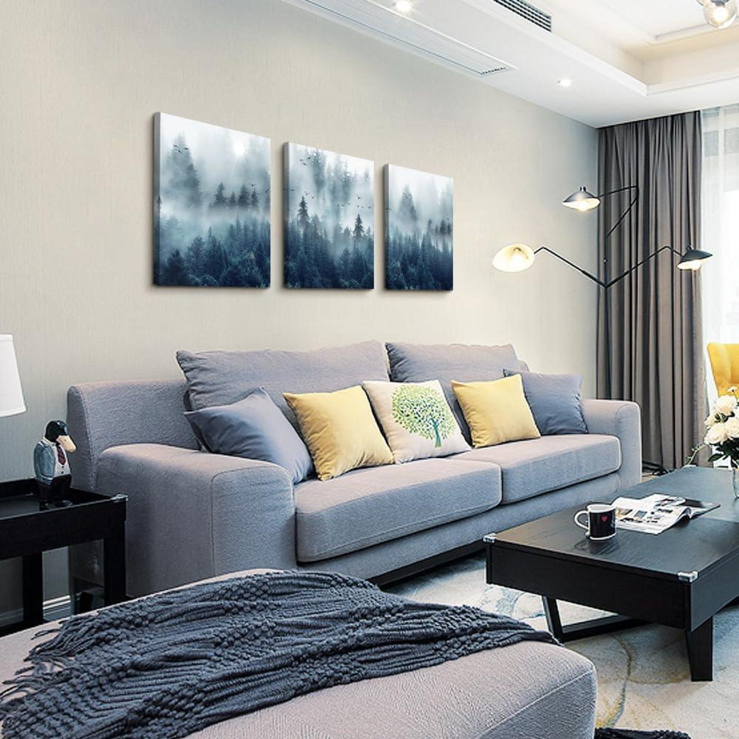 Nebliger Wald Vögel Leinwandbild Natur Wandbilder Wohnzimmer 40x30cm